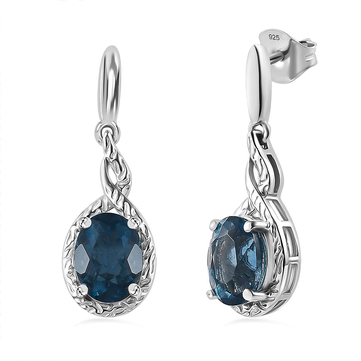 Belgian Teal Fluorite Dangle Earrings in Rhodium Overlay Sterling Silver  3.070 Ct. 7807592 0