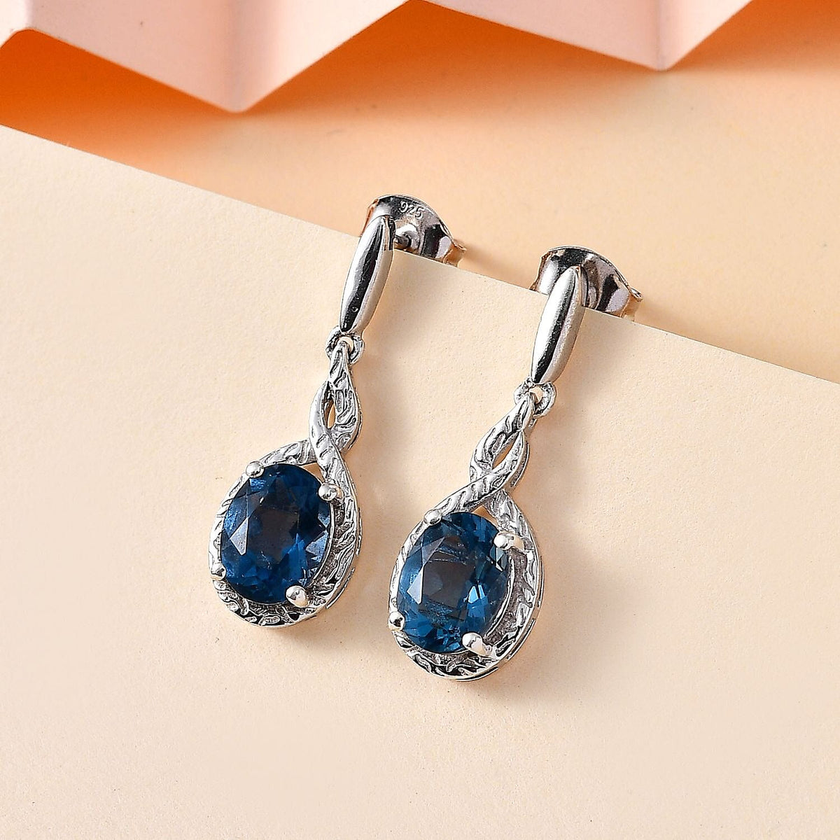Belgian Teal Fluorite Dangle Earrings in Rhodium Overlay Sterling Silver  3.070 Ct. 7807592 1