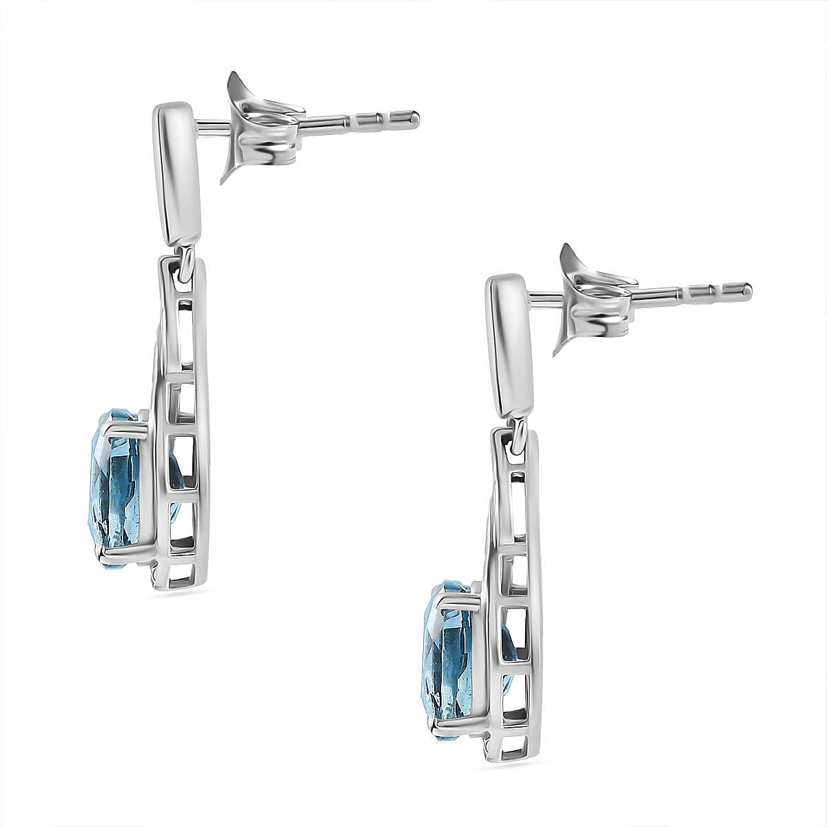 Belgian Teal Fluorite Dangle Earrings in Rhodium Overlay Sterling Silver  3.070 Ct. 7807592 3