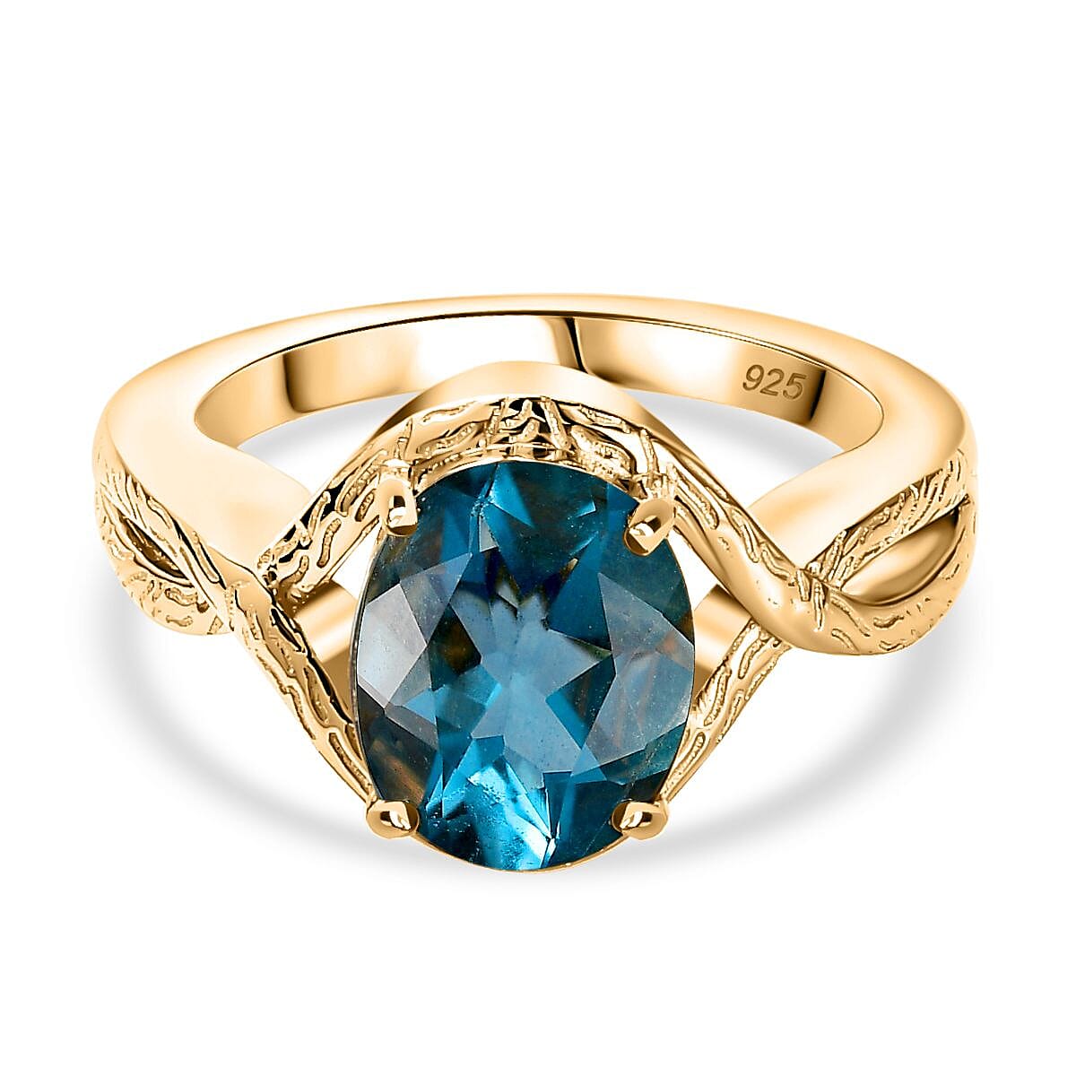 Belgian Teal Fluorite Solitaire Ring in 18K Yellow Gold Vermeil Plated Sterling Silver 3.20 Ct 7805154 0