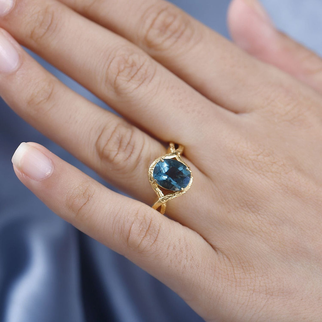 Belgian Teal Fluorite Solitaire Ring in 18K YG Vermeil Plated Sterling Silver 3.20 Ct