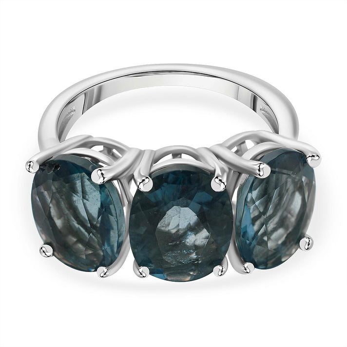 Belgian Teal Fluorite 3 Stone Ring in Rhodium Overlay Sterling Silver 6.50 Ct V32644446 1