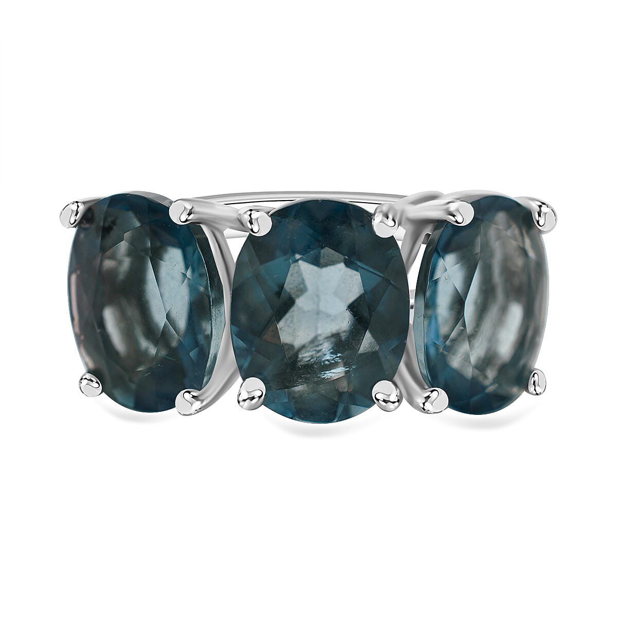 Belgian Teal Fluorite 3 Stone Ring in Rhodium Overlay Sterling Silver 6.50 Ct V32638079 1