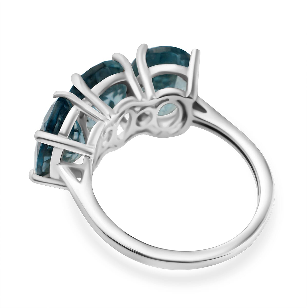 Belgian Teal Fluorite 3 Stone Ring in Rhodium Overlay Sterling Silver 6.50 Ct V32638079 2