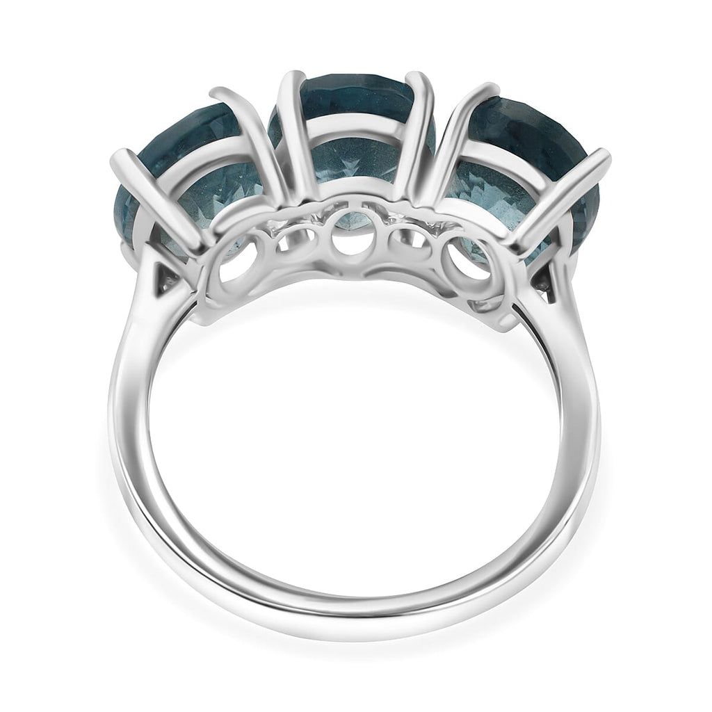 Teal Fluorite 3 Stone Ring in Rhodium Overlay Sterling Silver 6.50 Ct