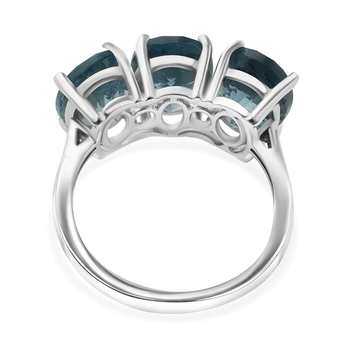 Belgian Teal Fluorite 3 Stone Ring in Rhodium Overlay Sterling Silver 6.50 Ct V32638079 3