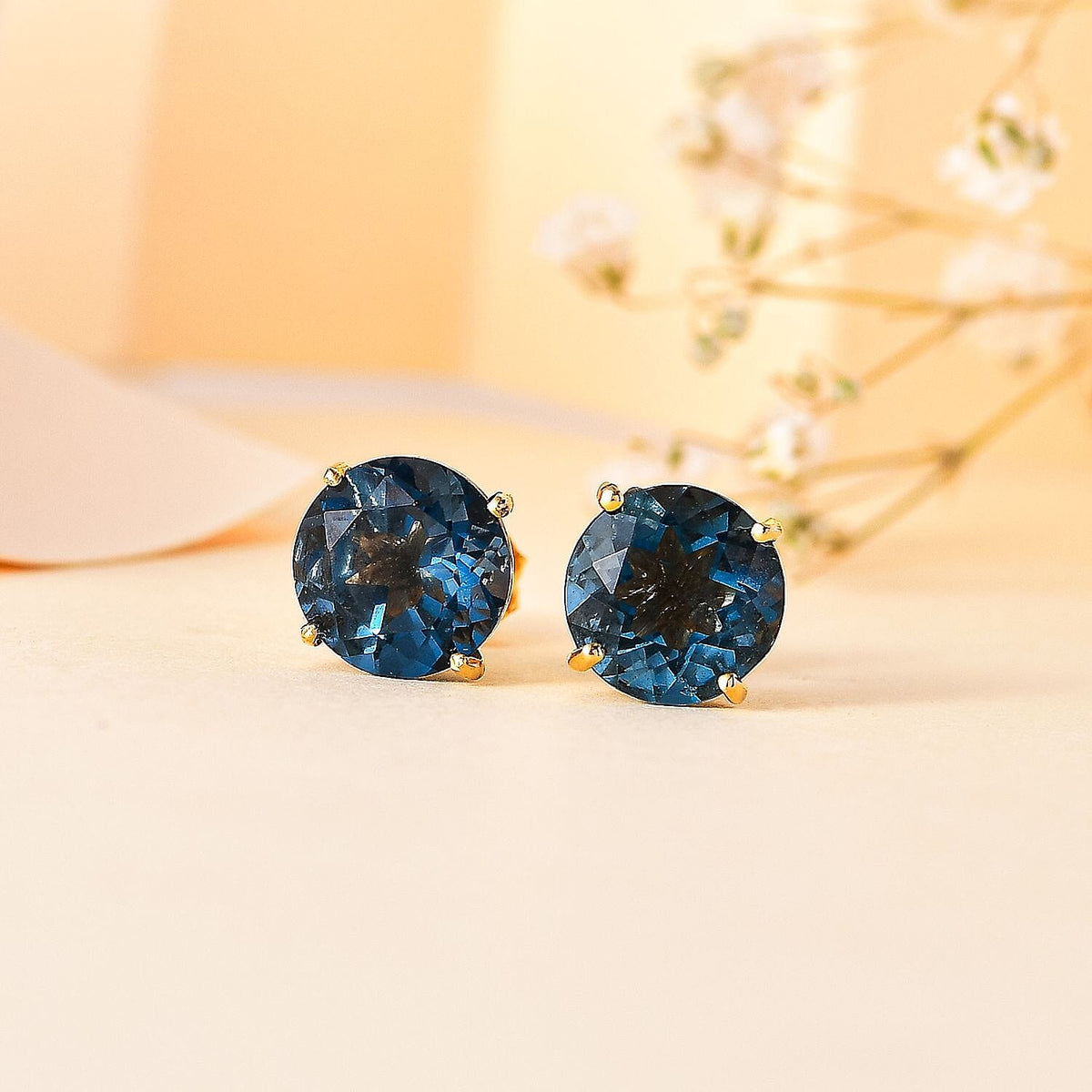 Belgian Teal Fluorite  Solitaire Stud Push Post Earring in 18K YG Vermeil Sterling Silver 5.072  Ct. 7809077 2