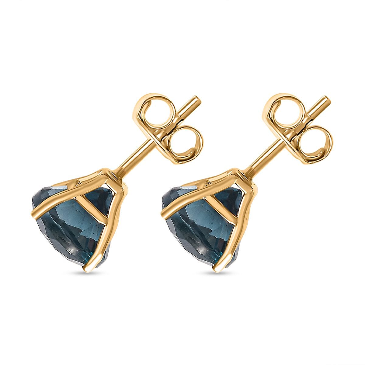 Belgian Teal Fluorite  Solitaire Stud Push Post Earring in 18K YG Vermeil Sterling Silver 5.072  Ct. 7809077 5