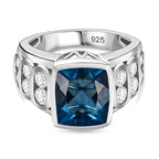 Belgian Teal Fluorite & Natural Zircon Ring in Rhodium Overlay Sterling Silver 6.70 Ct, Silver Wt. 5.60 Gms