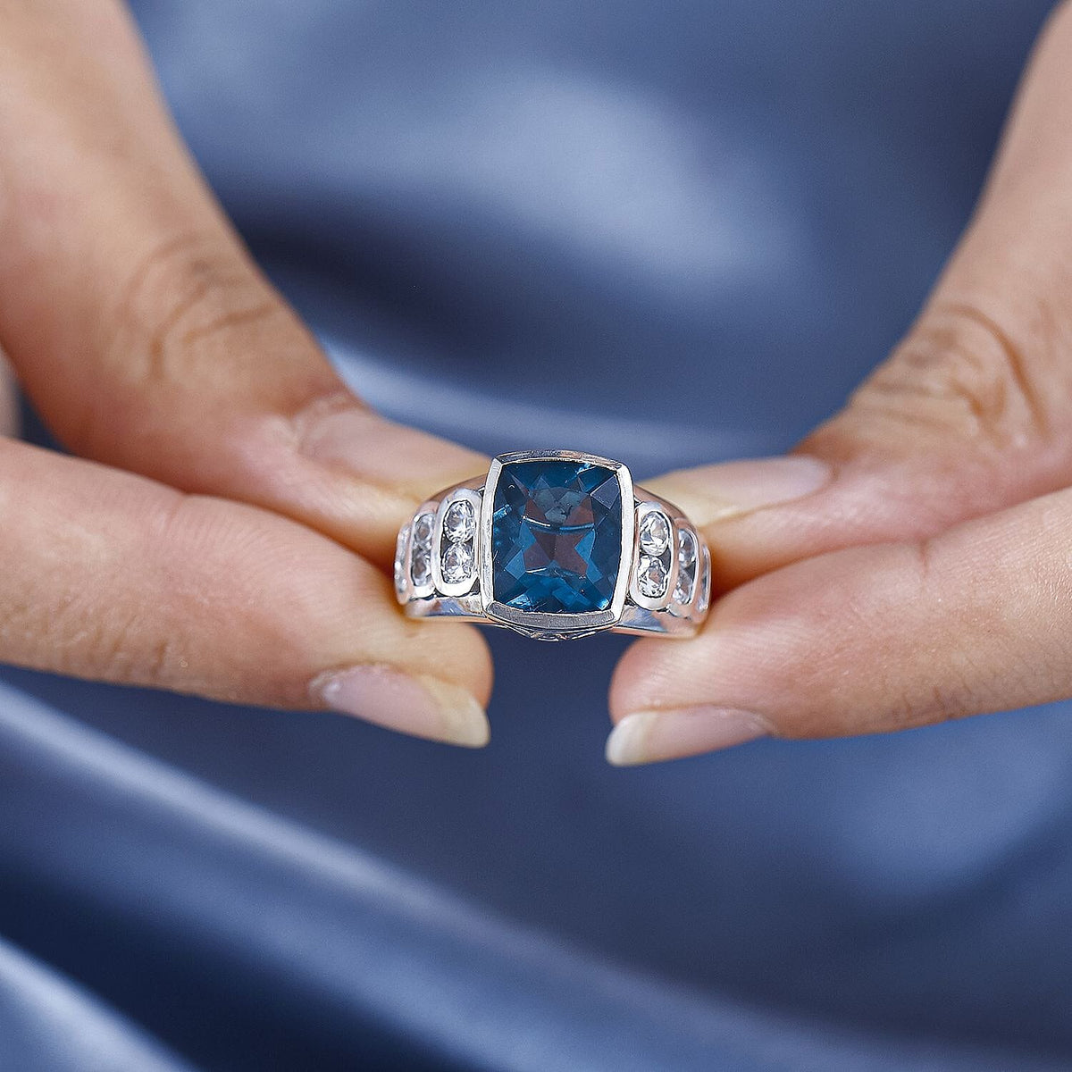 Belgian Teal Fluorite and Natural Zircon Ring in Rhodium Overlay Sterling Silver 7795502 3