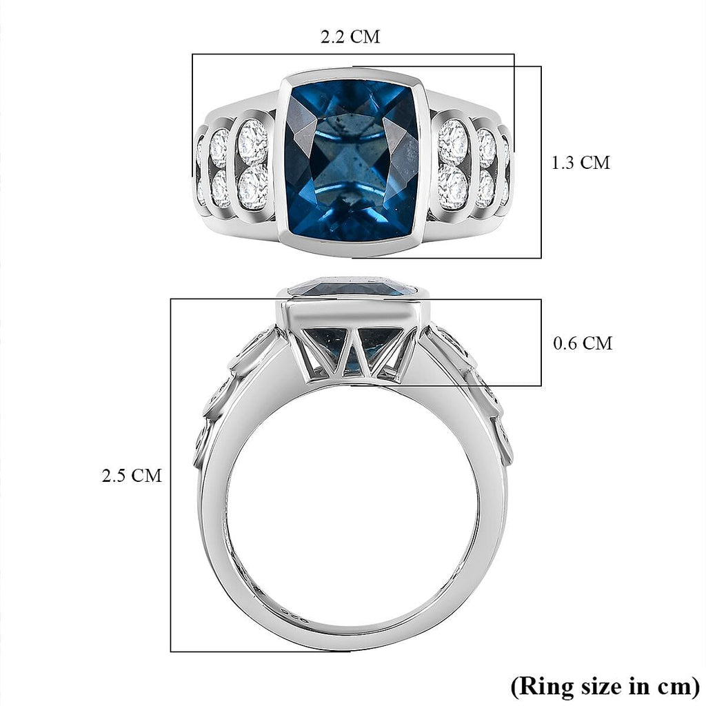 Belgian Teal Fluorite & Natural Zircon Ring in Rhodium Overlay Sterling Silver 6.70 Ct, Silver Wt. 5.60 Gms