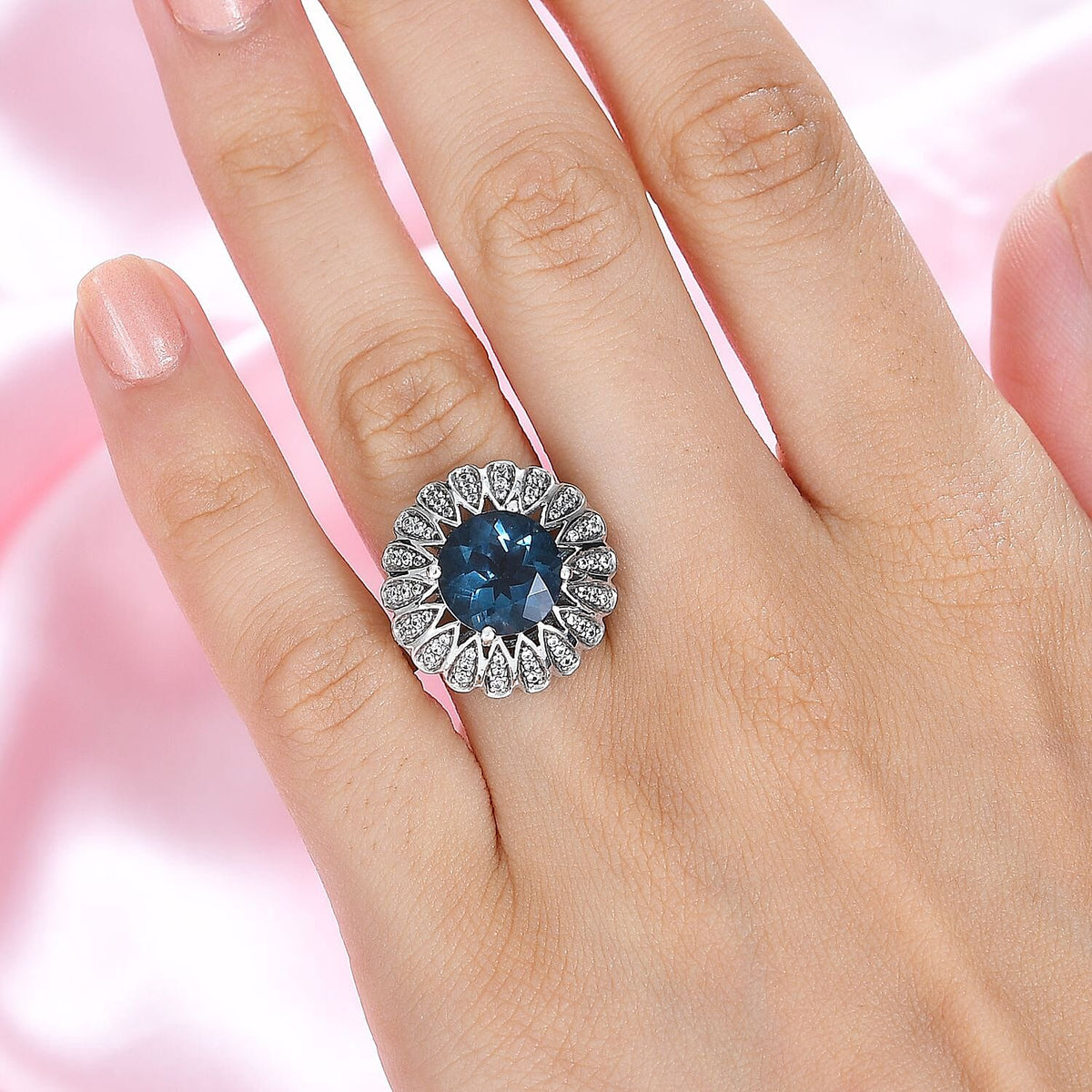 Teal Fluorite &amp; Natural Zircon Cocktail Ring in Rhodium Overlay Sterling Silver 5.40 Ct 7805178 3