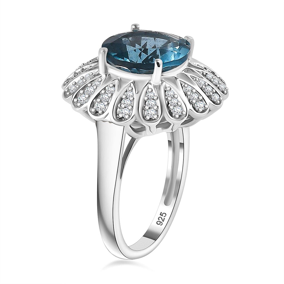 Teal Fluorite &amp; Natural Zircon Cocktail Ring in Rhodium Overlay Sterling Silver 5.40 Ct 7805178 4