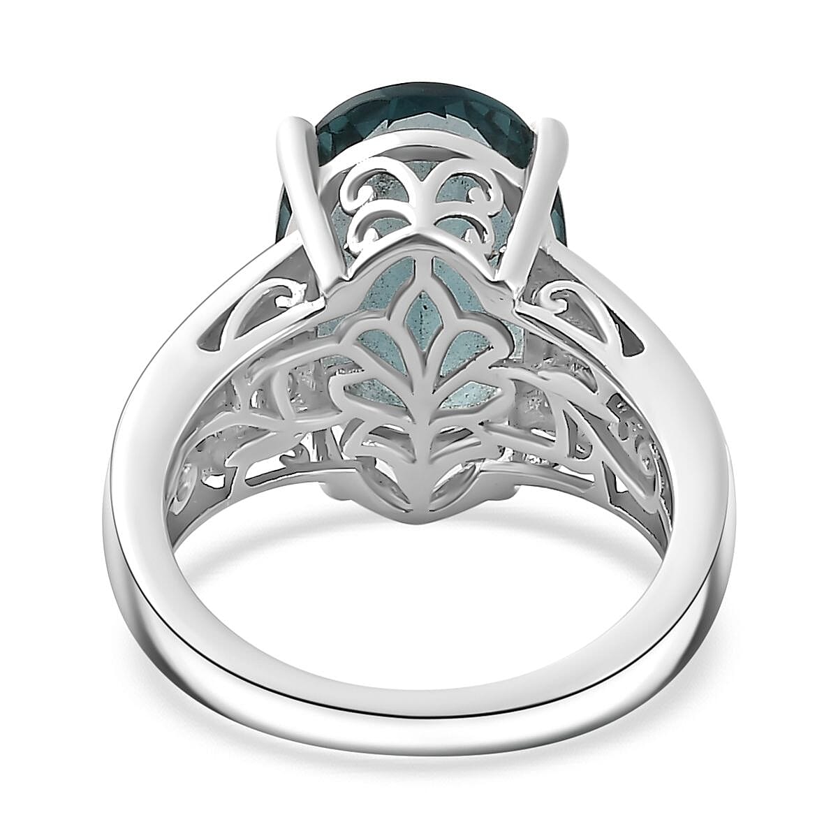 Belgian Teal Fluorite and Natural Zircon Ring in Rhodium Overlay Sterling Silver 6.96 Ct 7807567 5