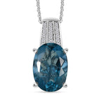Belgian Teal Fluorite & Natural Zircon Pendant with Chain (Size 20) in Rhodium Overlay Sterling Silver 7.40 Ct