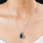 Belgian Teal Fluorite & Natural Zircon Pendant with Chain (Size 20) in Rhodium Overlay Sterling Silver 7.40 Ct