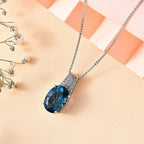 Belgian Teal Fluorite & Natural Zircon Pendant with Chain (Size 20) in Rhodium Overlay Sterling Silver 7.40 Ct