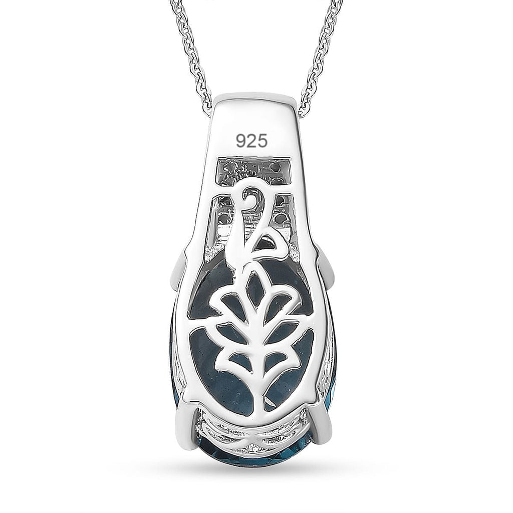 Belgian Teal Fluorite & Natural Zircon Pendant with Chain (Size 20) in Rhodium Overlay Sterling Silver 7.40 Ct