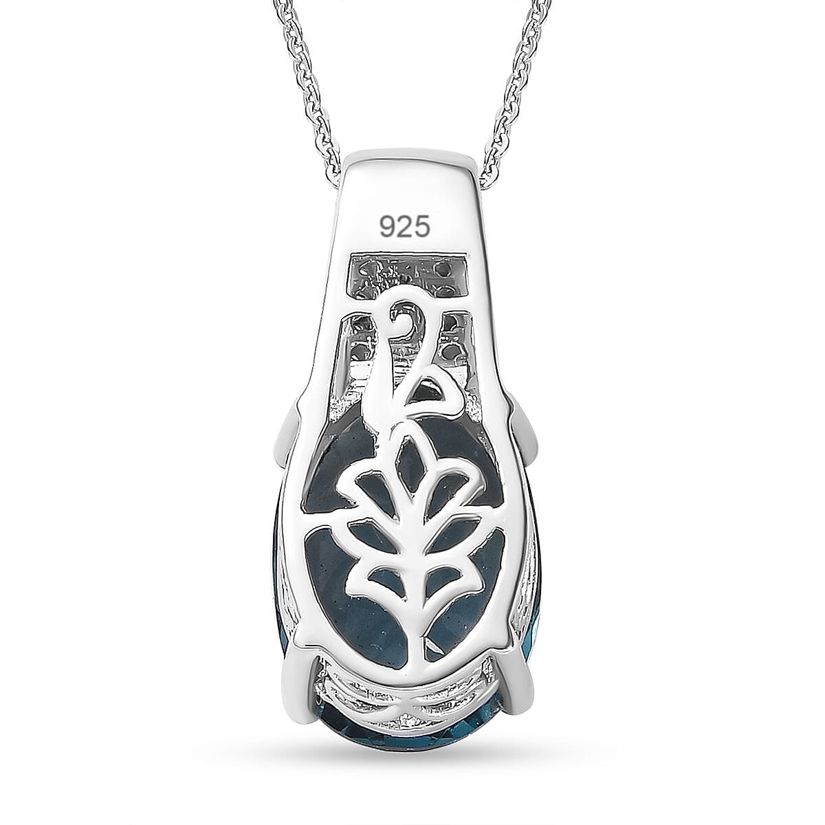 Belgian Teal Fluorite &amp; Natural Zircon Pendant with Chain (Size 20) in Rhodium Overlay Sterling Silver 7.40 Ct 4282904 5