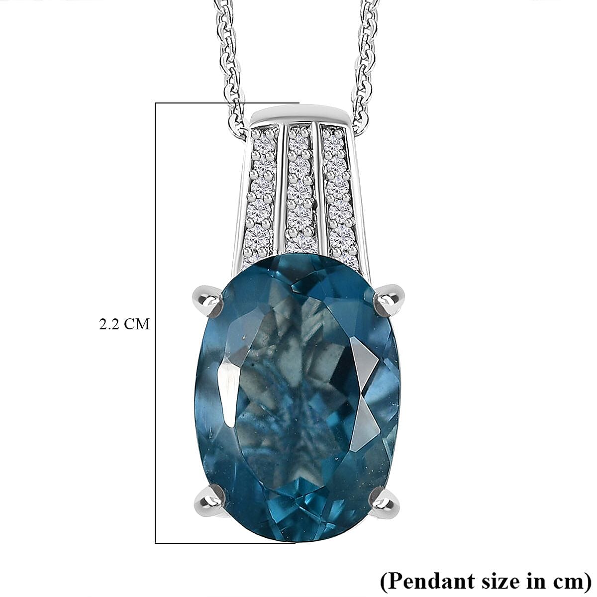 Belgian Teal Fluorite &amp; Natural Zircon Pendant with Chain (Size 20) in Rhodium Overlay Sterling Silver 7.40 Ct 4282904 7