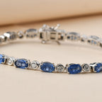 Kashmir Kyanite and Natural Cambodian Zircon Bracelet (Size 7) in Sterling Silver 9.01 Ct, Silver Wt. 11.02 Gms