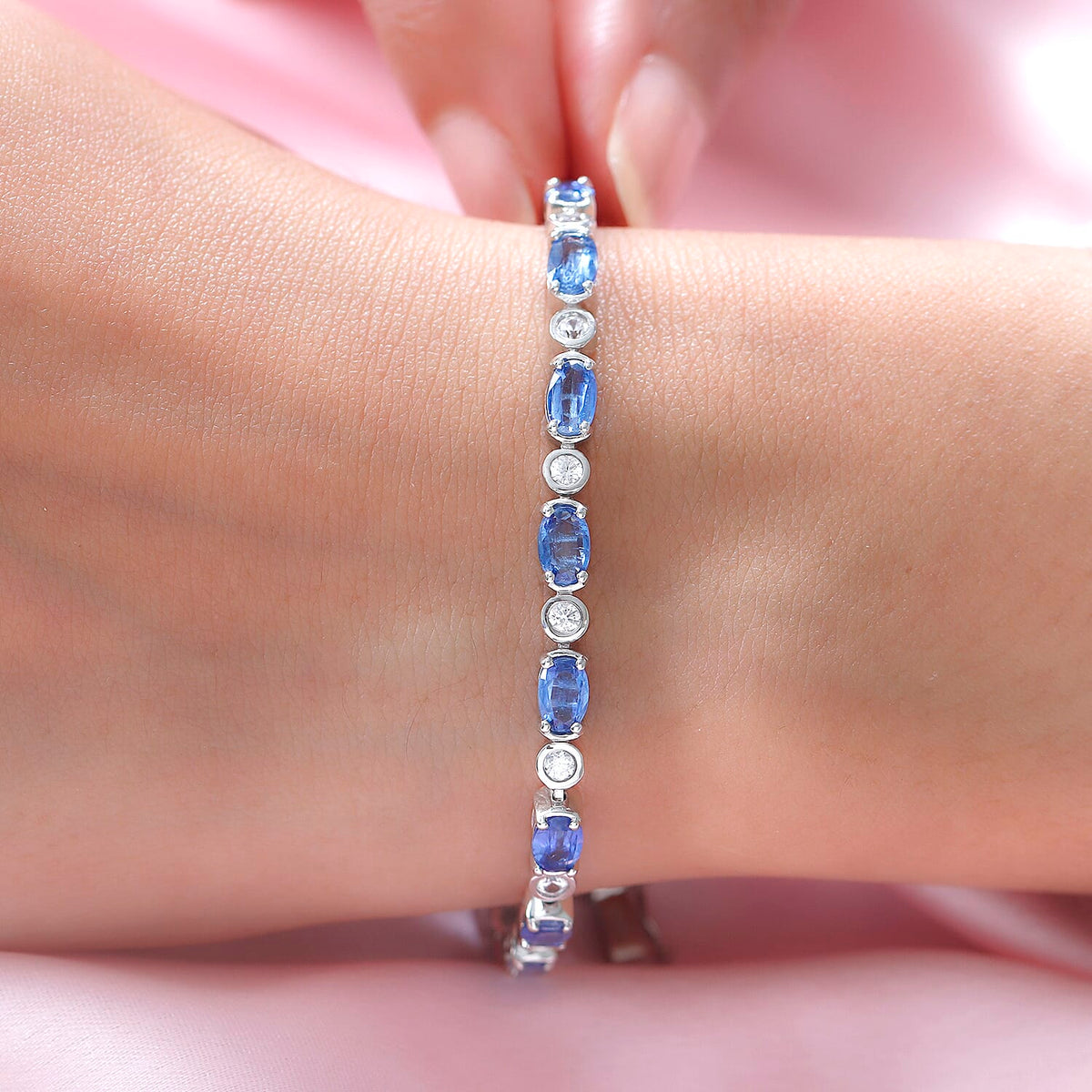 Tennis Kyanite Bracelet Size 7 with Natural Cambodian Zircon in Sterling Silver 9.01 Ct., Silver Wt. 11.02 Gms 8733532 3