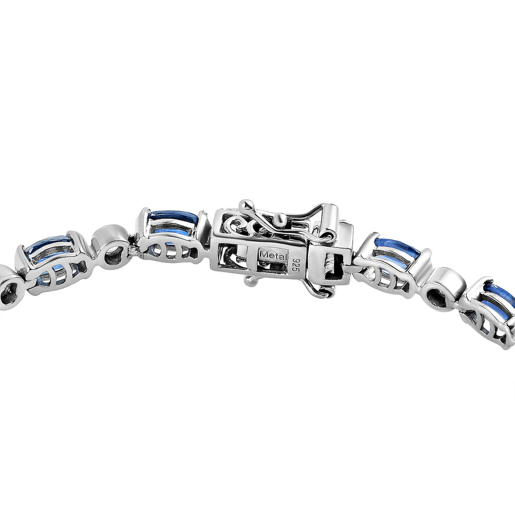 Kashmir Kyanite and Natural Cambodian Zircon Bracelet (Size 7) in Sterling Silver 9.01 Ct, Silver Wt. 11.02 Gms