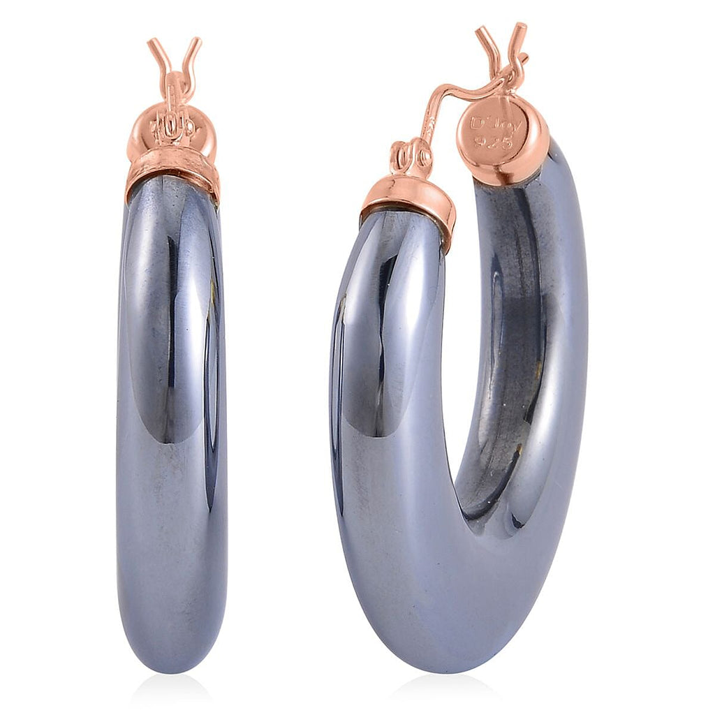 Terahertz Hoop Earrings in Rose Gold Overlay Sterling Silver 63.70 Ct