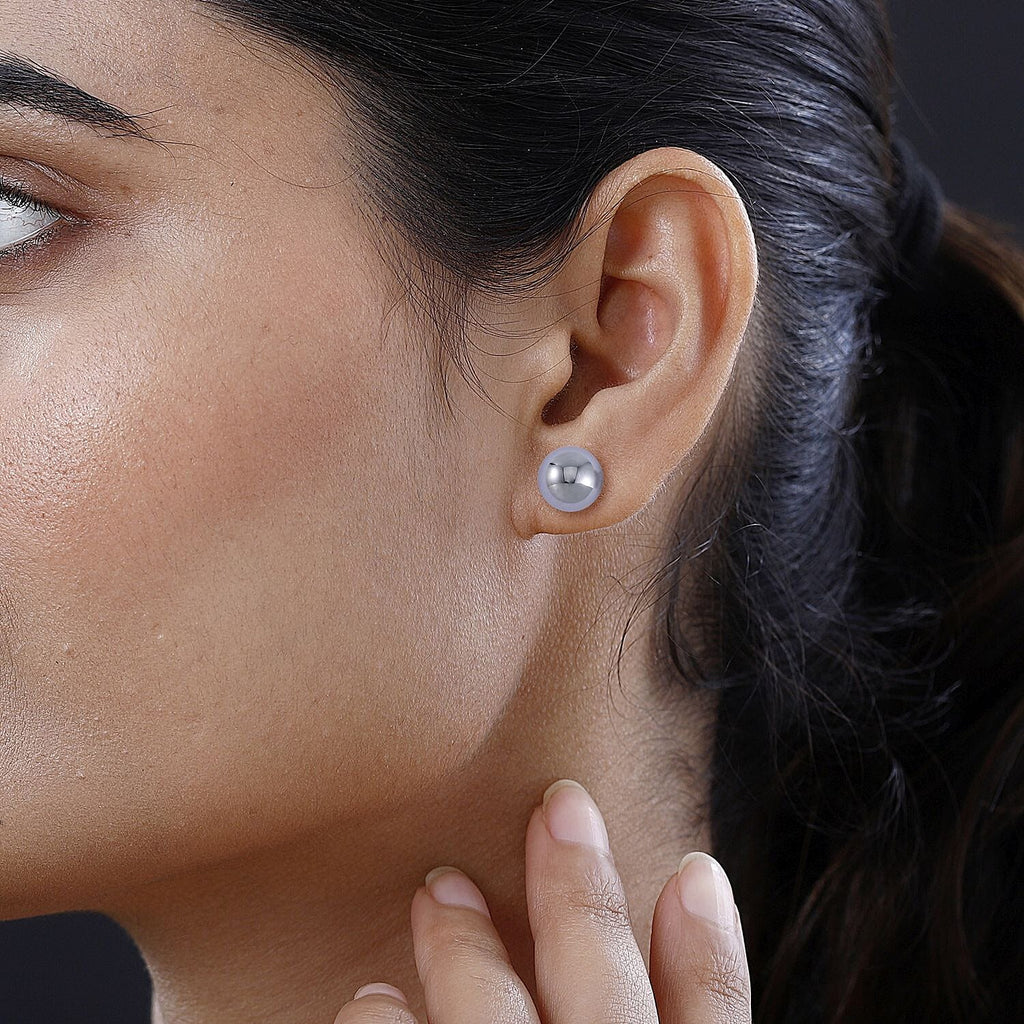 Terahertz Beads Solitaire Stud Earrings in Rhodium Overlay Sterling Silver