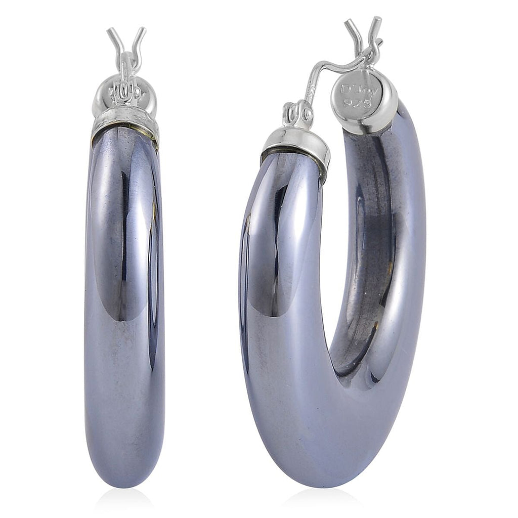 Terahertz Hoop Earrings in Rhodium Overlay Sterling Silver 63.70 Ct