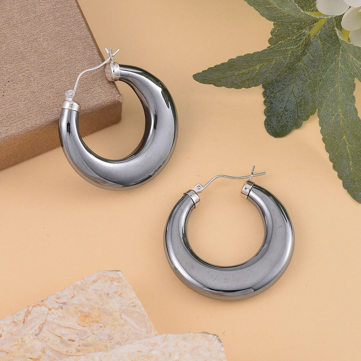 Terahertz Hoop Earrings in Rhodium Overlay Sterling Silver 63.70 Ct 7686282 1