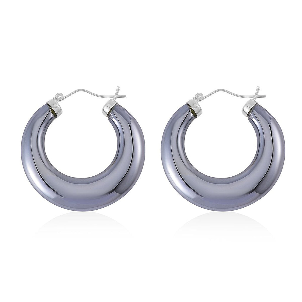 Terahertz Hoop Earrings in Rhodium Overlay Sterling Silver 63.70 Ct