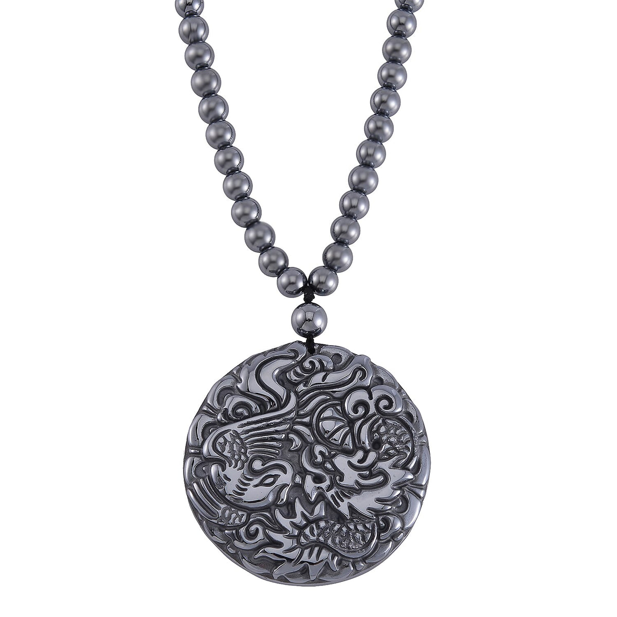 Terahertz Carved Dragon Medallion Necklace (Size - 20) in Rhodium Overlay Sterling Silver 255 Ct. 7806095 0