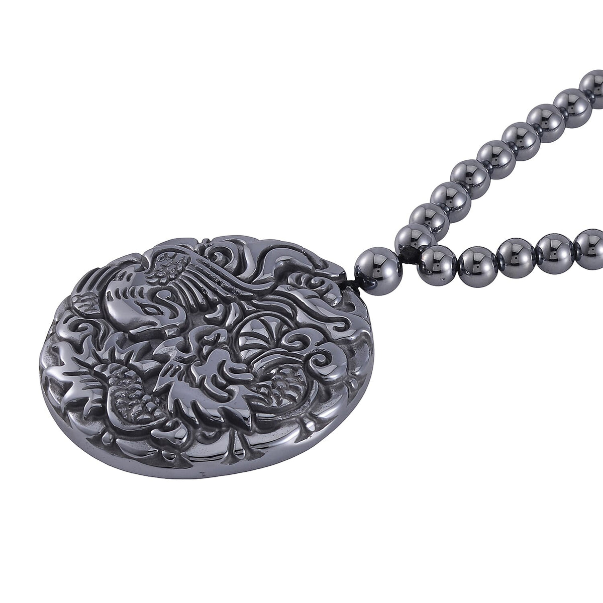 Terahertz Carved Dragon Medallion Necklace (Size - 20) in Rhodium Overlay Sterling Silver 255 Ct. 7806095 2