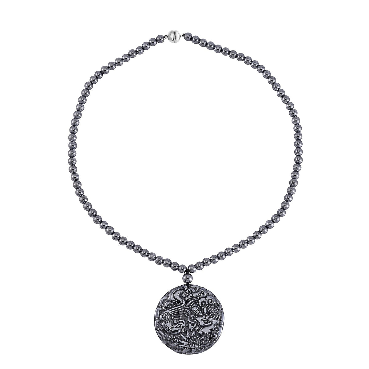 Terahertz Carved Dragon Medallion Necklace (Size - 20) in Rhodium Overlay Sterling Silver 255 Ct. 7806095 5