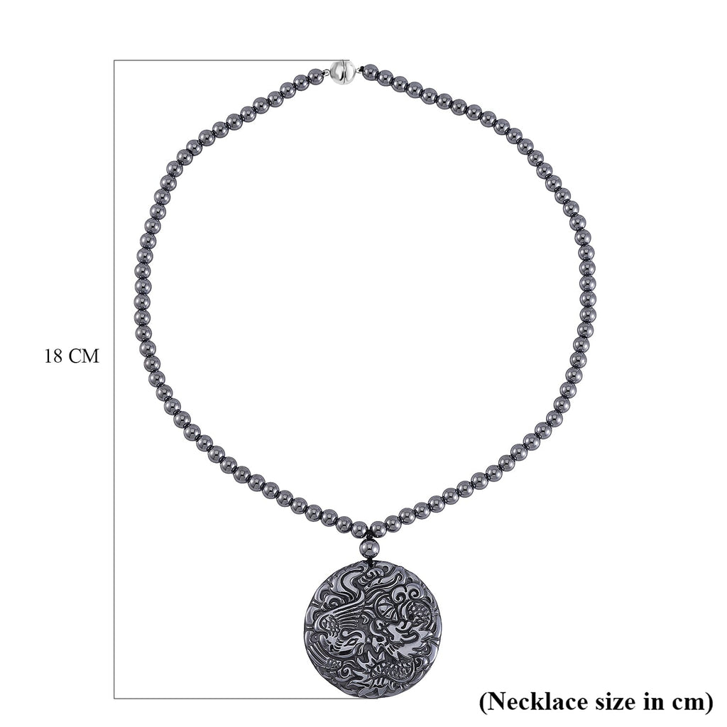 Terahertz Carved Dragon Medallion Necklace (Size - 20) in Rhodium Overlay Sterling Silver 255.00 Ct