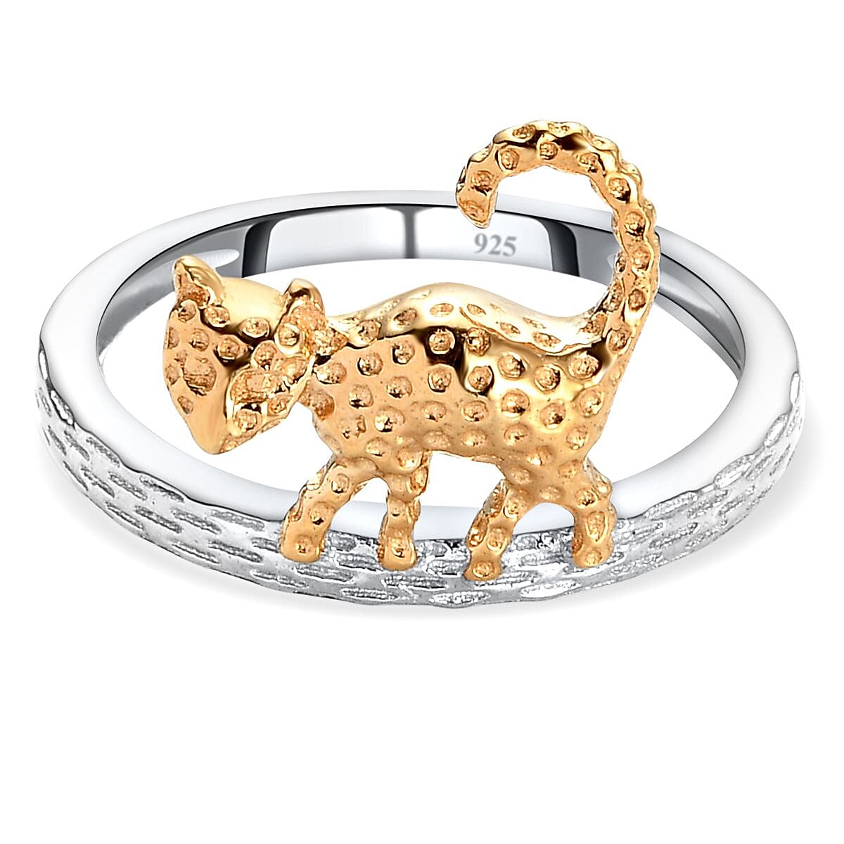Texture Cat Band Ring in Two Tone Silver Platinum and Gold Plated 925 Sterling Silver 3264765 0