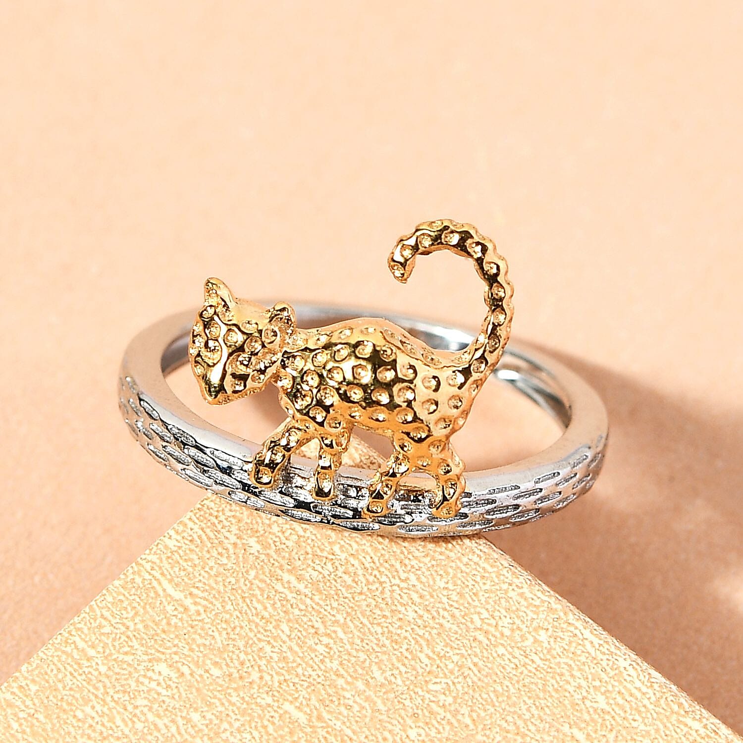 Texture Cat Band Ring in Two Tone Silver Platinum and Gold Plated 925 Sterling Silver 3264765 2