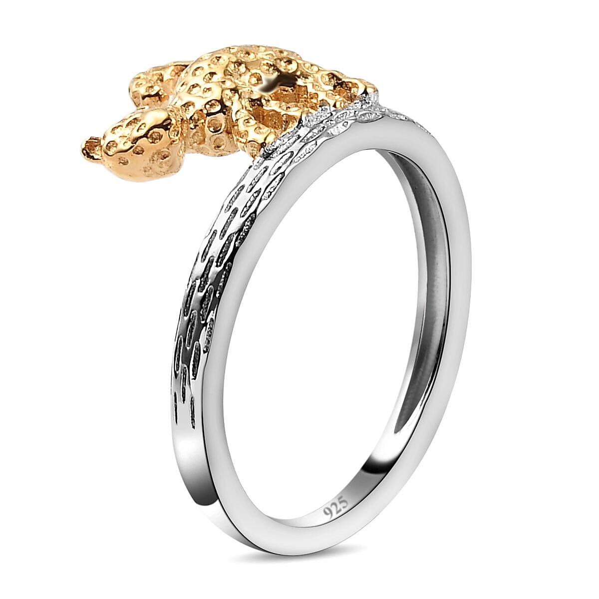 Texture Cat Band Ring in Two Tone Silver Platinum and Gold Plated 925 Sterling Silver 3264765 4