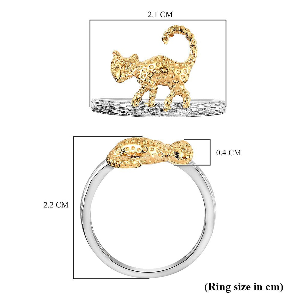 Platinum and 18K Vermeil Yellow Gold Plated Sterling Silver Cat Band Ring