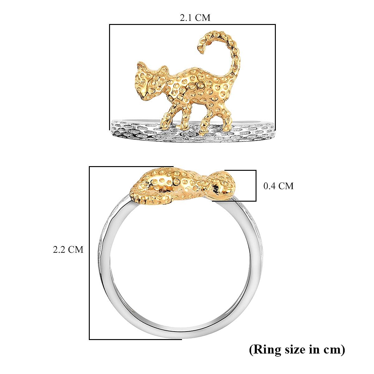 Texture Cat Band Ring in Two Tone Silver Platinum and Gold Plated 925 Sterling Silver 3264765 6