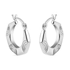 Textured Hexagon Creole Hoop Earrings in Sterling Silver