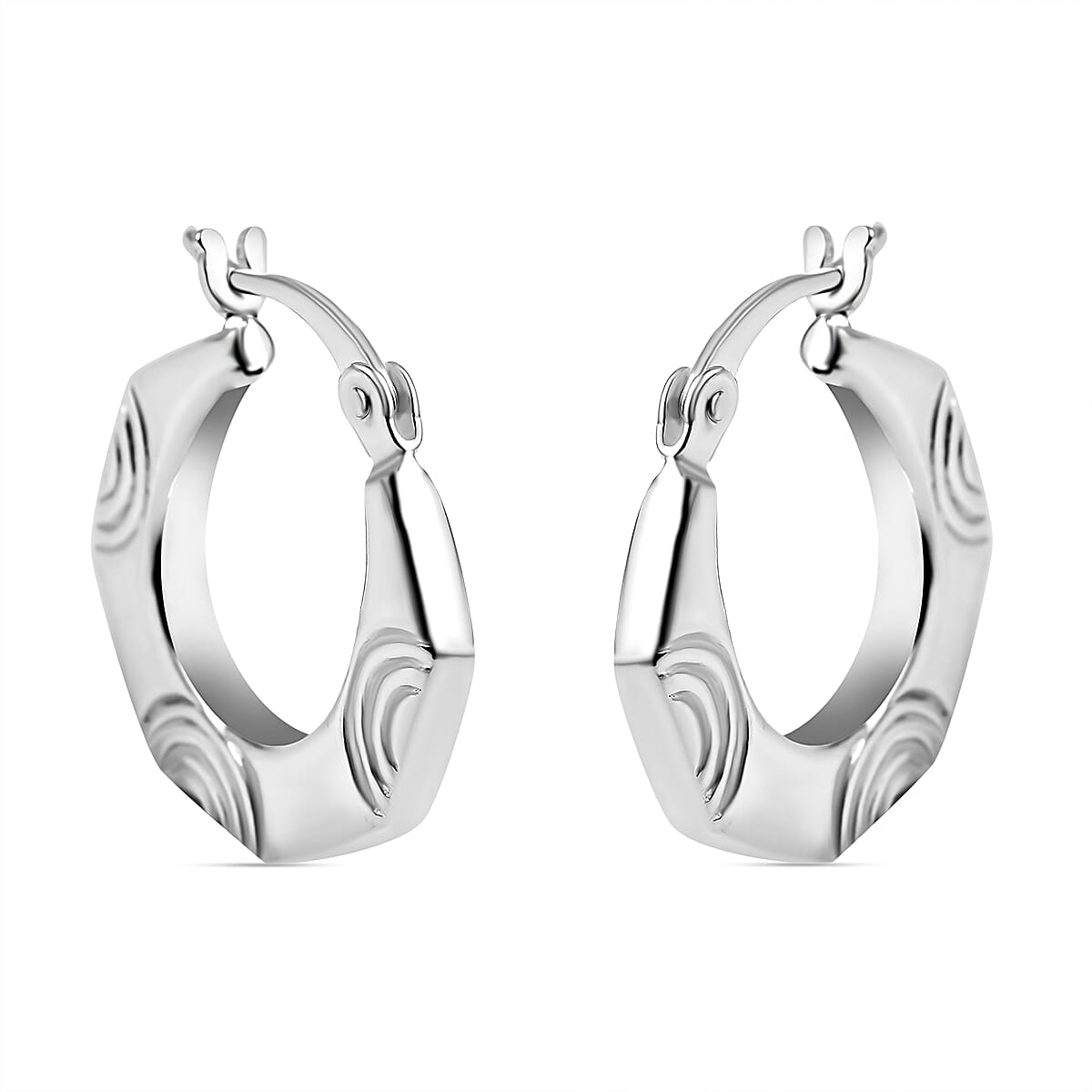 Textured Hexagon Creole Hoop Earrings in Sterling Silver 7782963 0