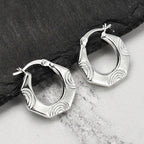 Textured Hexagon Creole Hoop Earrings in Sterling Silver