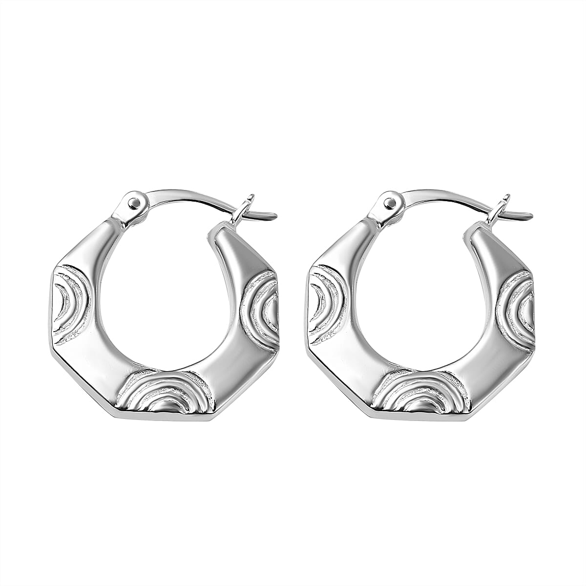 Textured Hexagon Creole Hoop Earrings in Sterling Silver 7782963 3