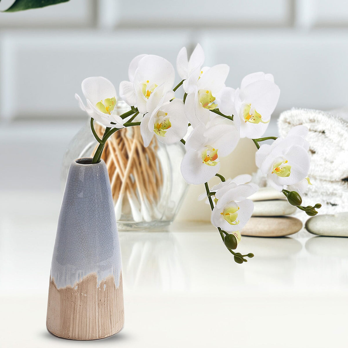 The 5th Season Butterfly Orchid Flowers Arrangement with Vase - White 6259956 2