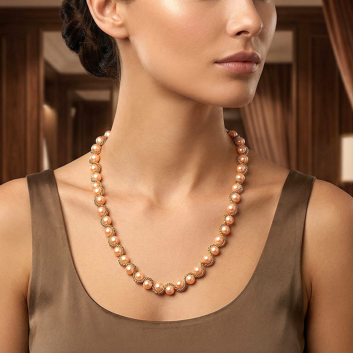 The Exotic Collection - Mother of Pearl Rope Necklace With Lobster Claw Clasp (Size - 19.5+2 EXT) - Peach V32516059 2