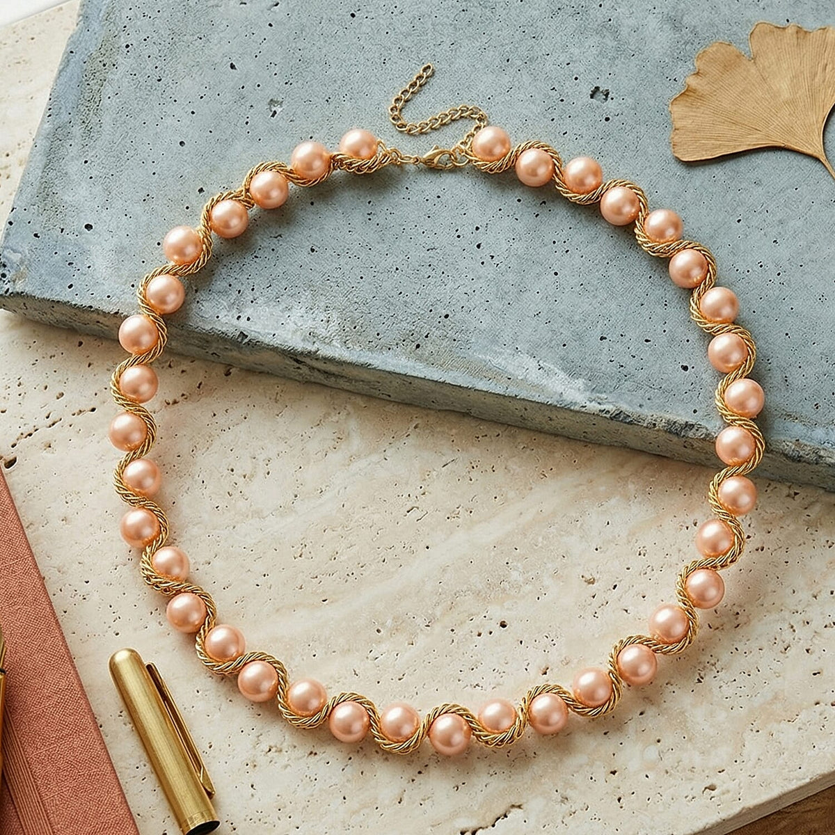 The Exotic Collection - Mother of Pearl Rope Necklace With Lobster Claw Clasp (Size - 19.5+2 EXT) - Peach V32516059 3