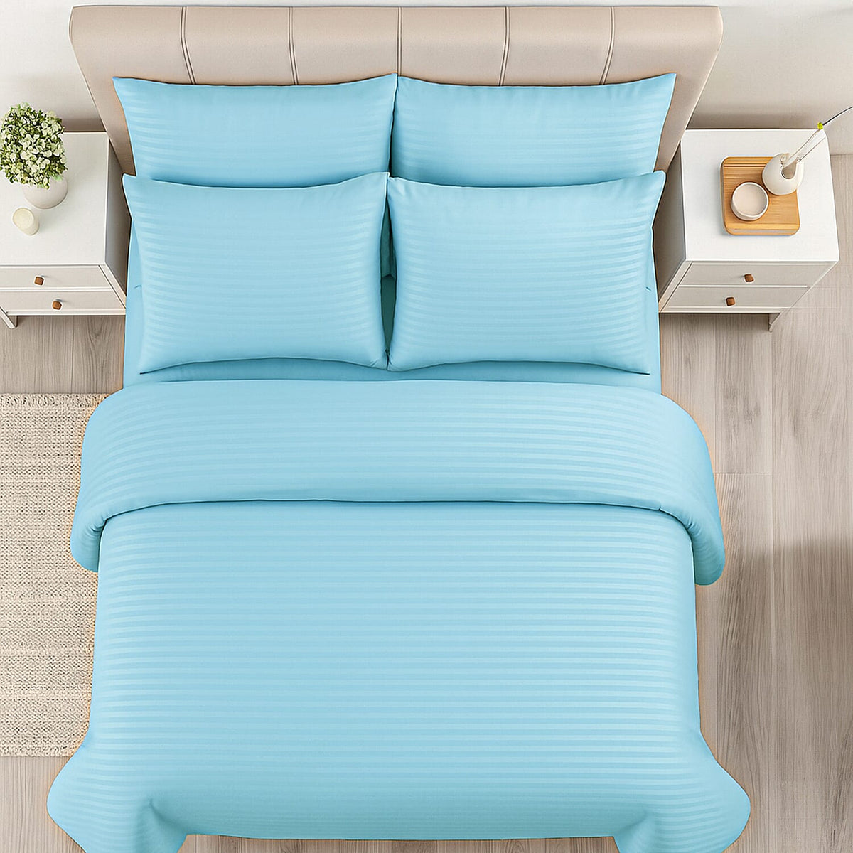The Luxe Collection - 6 Piece Cotton Vertical Satin Stripe Duvet Cover Set - Inc. 1 Duvet Cover, 1 Fitted Sheet with 2 Housewife &amp; 2 Oxford Pillowcases (Double) - Aqua V32605748 4