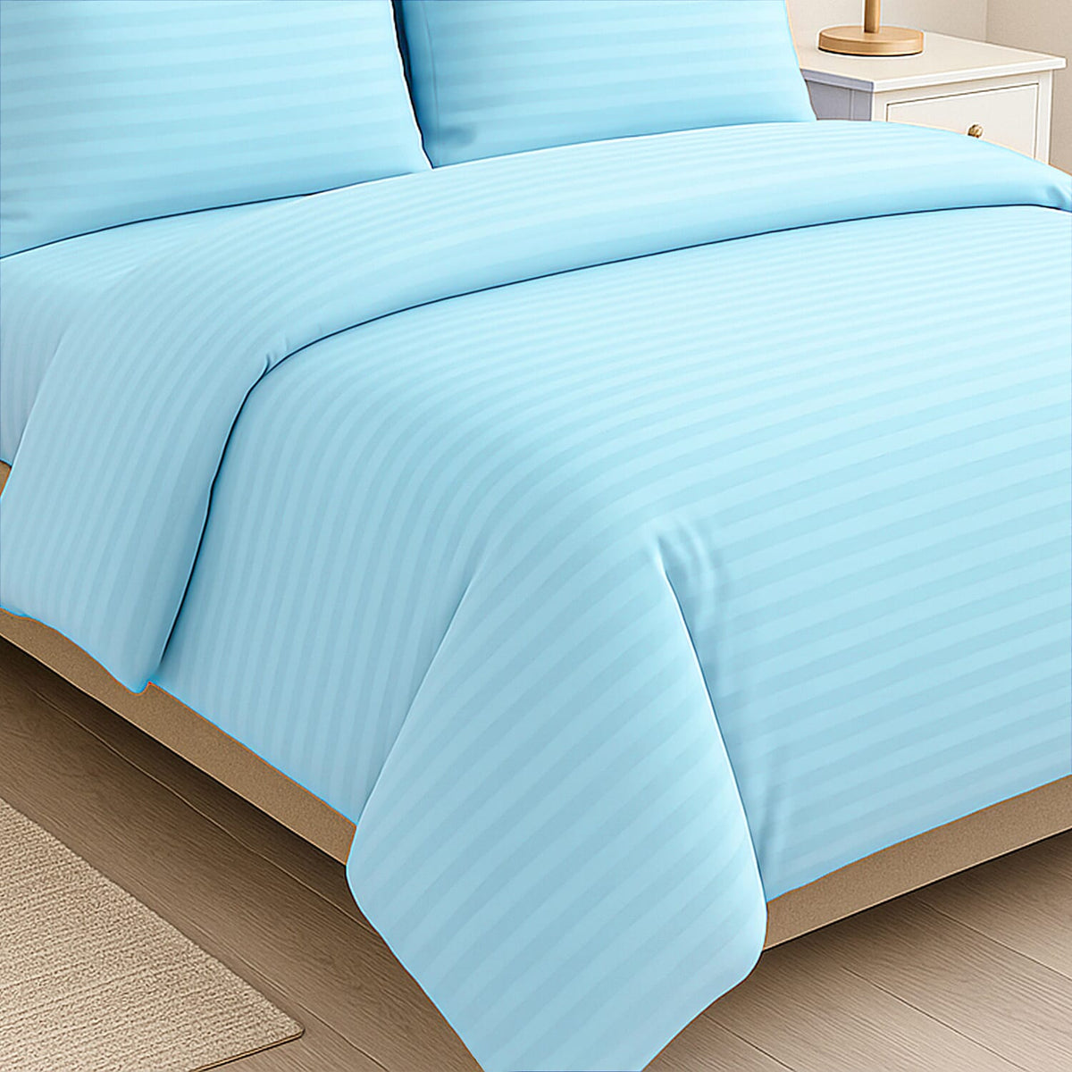 The Luxe Collection - 6 Piece Cotton Vertical Satin Stripe Duvet Cover Set - Inc. 1 Duvet Cover, 1 Fitted Sheet with 2 Housewife &amp; 2 Oxford Pillowcases (Double) - Aqua V32605748 5